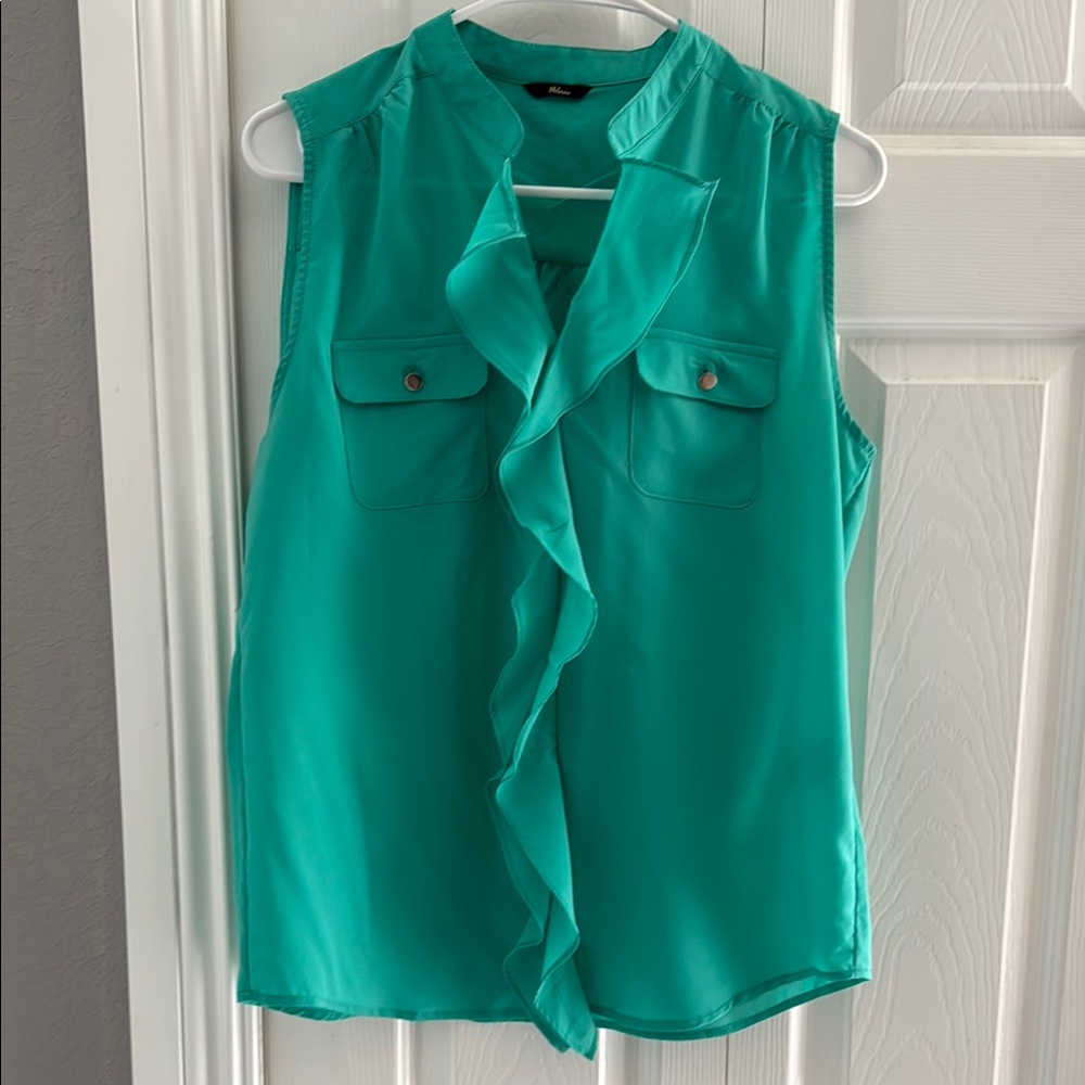 Teal Ruffled Sleeveless Blouse